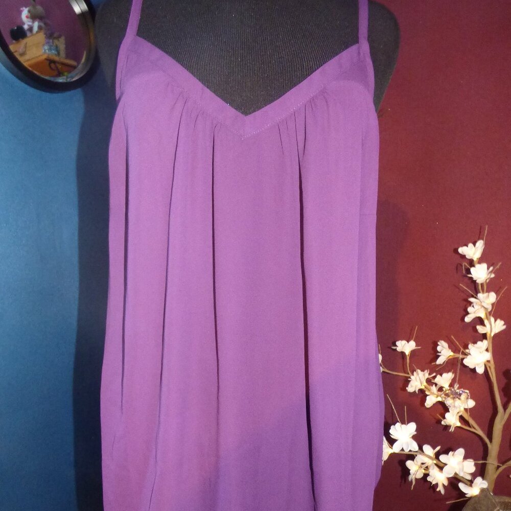 TORRID GOTH WEDDING BOHO PURPLE WINE GEORGETTE DOUBLE V-NECK CAMI TOP 0 L 12